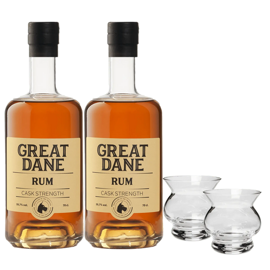 Great Dane Cask Strength Rum Pakke – 2 Flasker + 2 NEAT Romglas