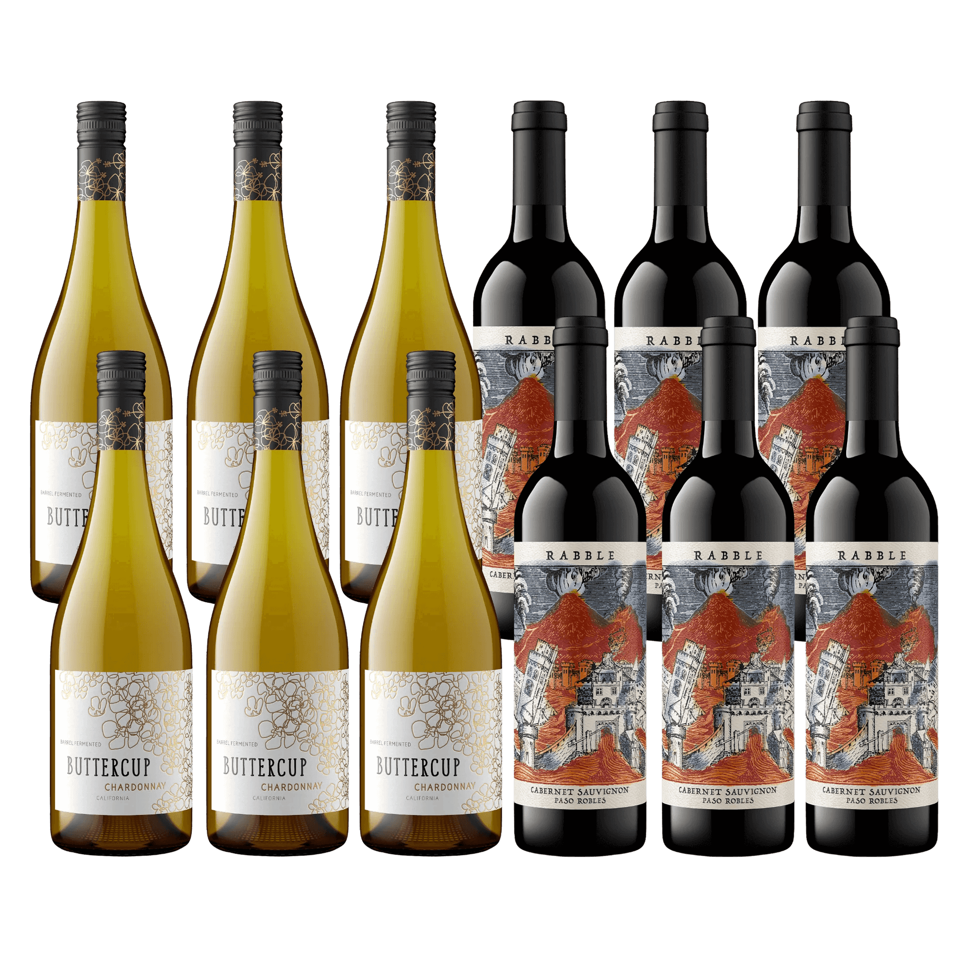6 Buttercup Chardonnay Hvidvin & 6 Rabble 2023 Cabernet Sauvignon Whiskystack