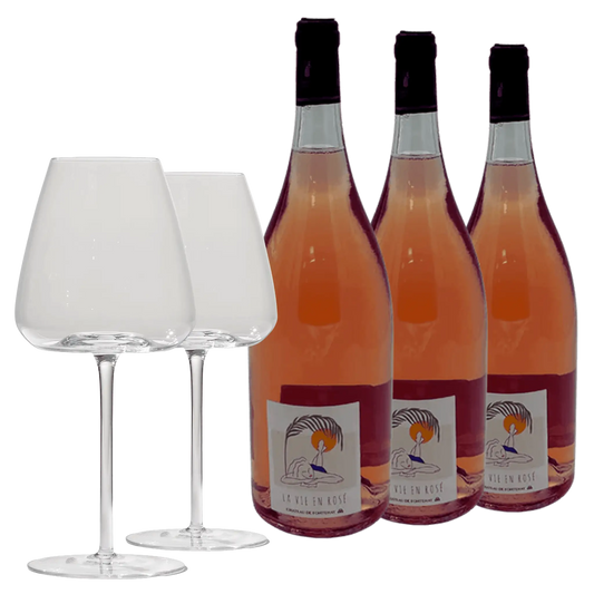 3 fl. La Vie en Rosé Magnum (1,5 L) + 2 stk. Brilliant Blanco Glas