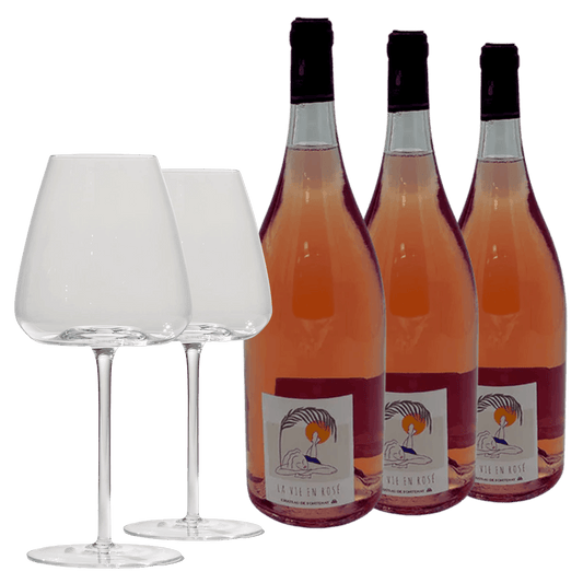 3 fl. La Vie en Rosé Magnum (1,5 L) + 2 stk. Brilliant Blanco Glas