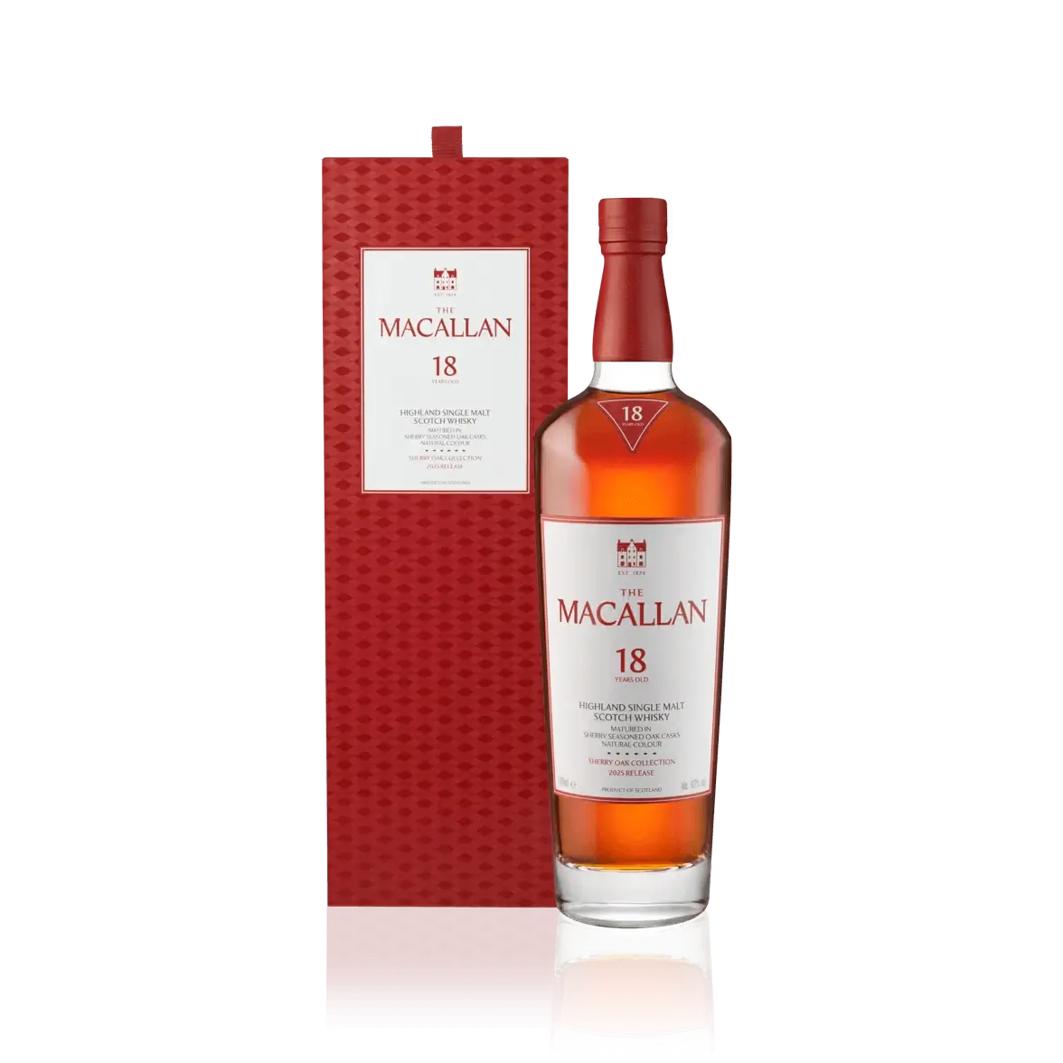 The Macallan Sherry Oak 18 YO 2025 – Single Malt Whisky Flakse og Boks