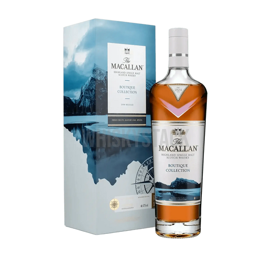 Macallan Boutique Collection 2020-flaske med boks – eksklusiv whisky i smukt design, ideel som gave eller til samlingen.