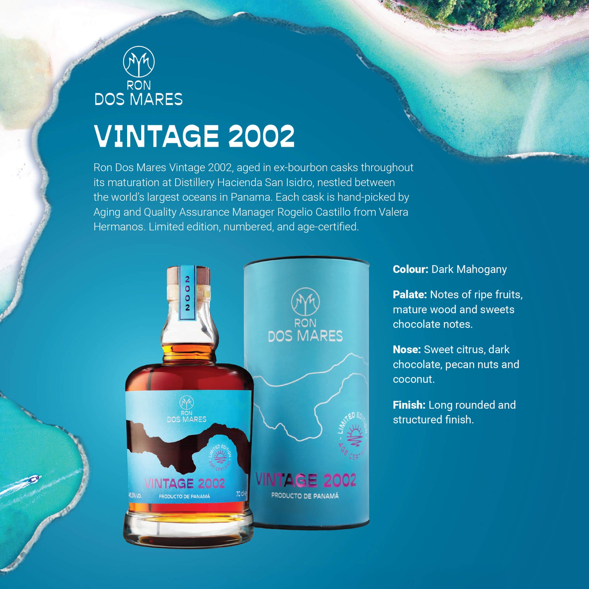 Ron Dos Mares Vintage 2002 Vintage Limited Edition 22 År Panama Rom Specs