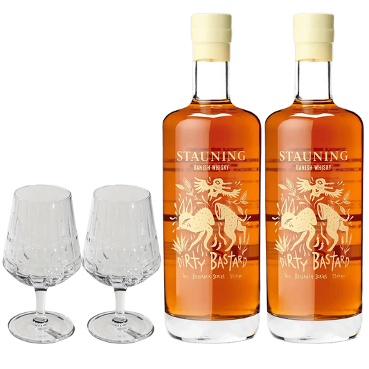 2x Stauning Dirty Bastard + 2x The Bullet Whiskyglas