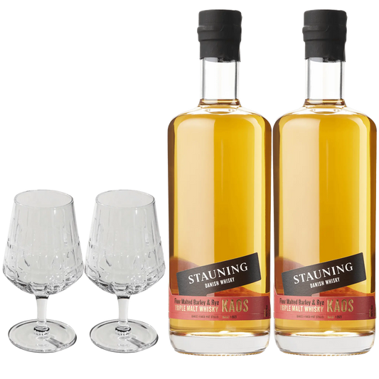 Stauning KAOS Design Edition – 2 Flasker + 2 The Bullet Whiskyglas