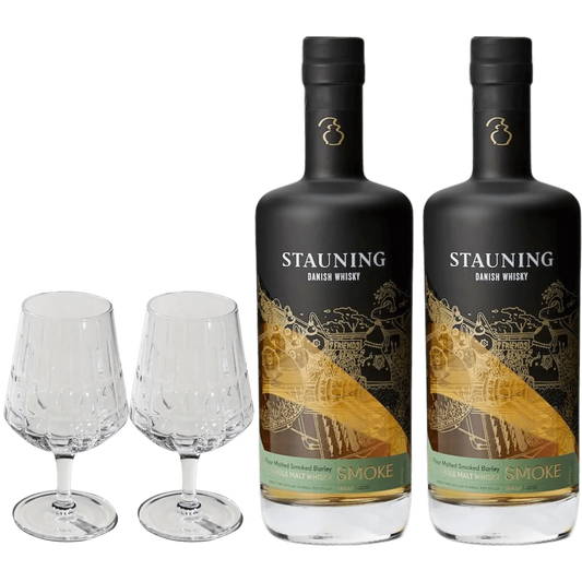 2 Flasker Stauning Smoke + 2 The Bullet Whiskyglas fra The Mancave