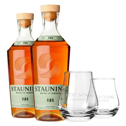 2 fl. Stauning RØG + 2 stk. Stauning Whiskyglas