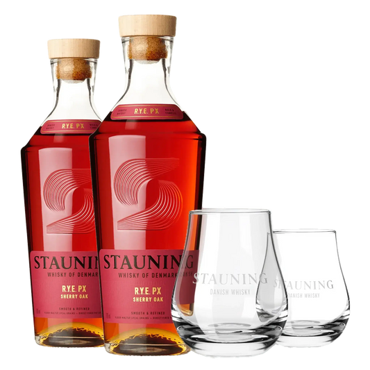 2 flasker Stauning RYE PX + 2 stk. GRATIS Stauning Whiskyglas