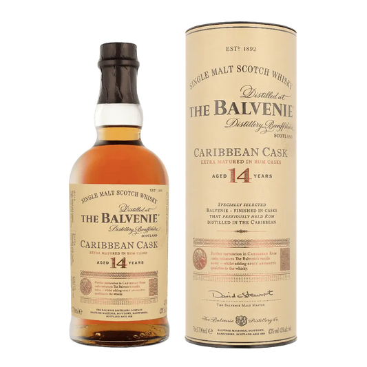 Balvenie 14 Caribbean Cask Single Malt Whisky 43% - Flaske og Boks